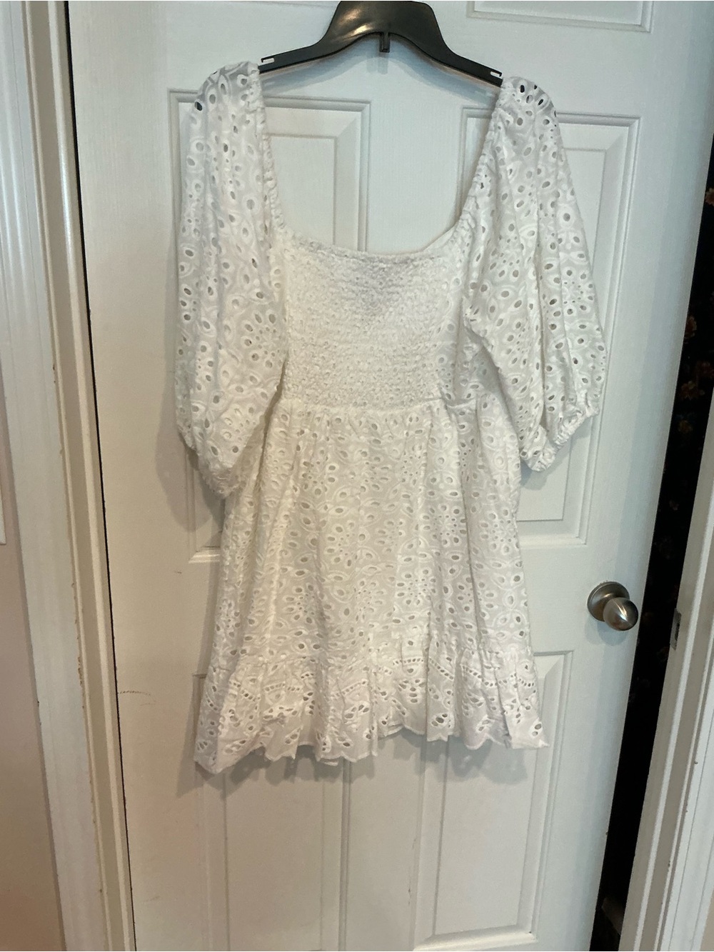 Sugarlips White Eyelet Square-Neck Mini Dress with Puff Sleeves - Picture 2 of 2